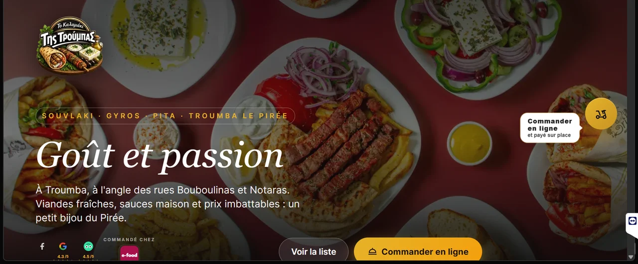 O site do restaurante no computador